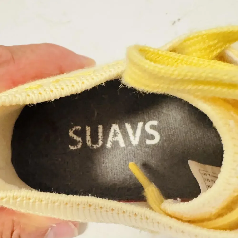 SUAVS Shoes Womens 7 Yellow Knit Lace Up Walking Sneakers Lightweight Comfort